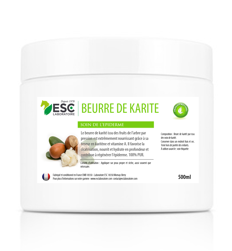 BEURRE DE KARITE - Pur et riche en vitamines A et E - Nourrit et protège  l'épiderme du cheval - ESC Laboratoire